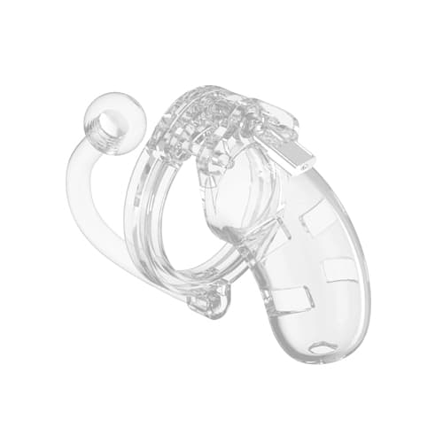Man Cage 10 Male 3.5 Inch Clear Chastity Cage With Anal Plug